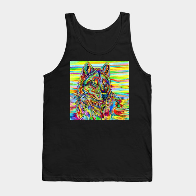 Psychedelic Rainbow Wolf Tank Top by rebeccawangart